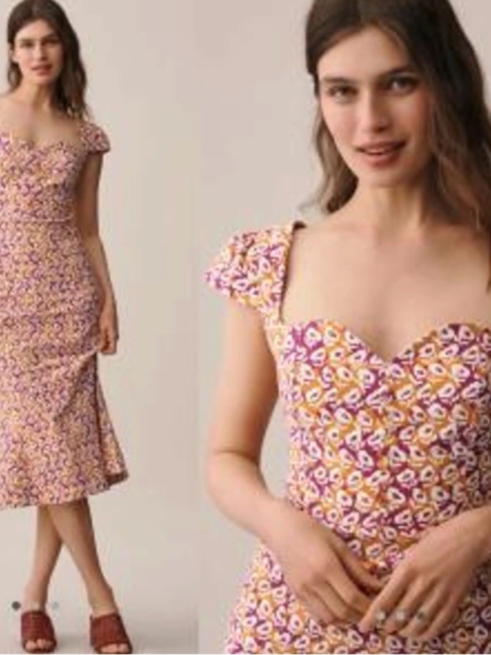 Maeve Pink and Yellow Floral Sweetheart Midi Dress -elegant summer dress!